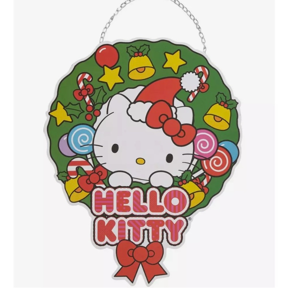 Hello Kitty Wreath Wood Door Sign